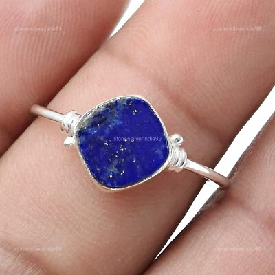 Anillo de plata maciza lapislázuli piedras preciosas bisel banda garganta chakra joyería talla 9 Foto 1 de 4