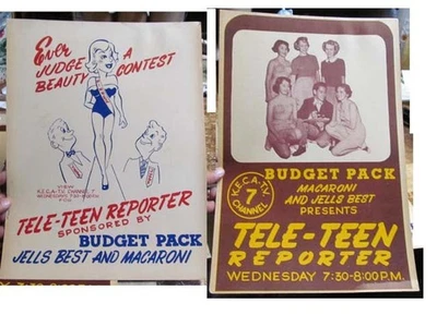 2 Vintage KECA TV 7 Beauty Contest Posters 1950's Tele-Teen Jells Macaroni - Imagem 1 de 4
