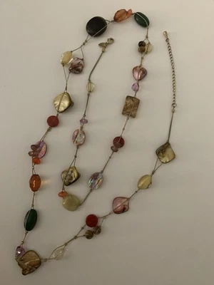 Lia Sophia Maggie MOP Abalone Jade Jasper Tiger’s Eye Gold Tone 40" Necklace - Image 1 of 4