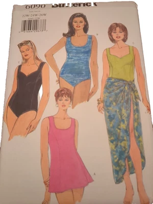 Plus Size Butterick #6090-Women's Swimsuit & Cover-Up Sizes 22W-24W-26W/ UNCUT - Image 1 of 4