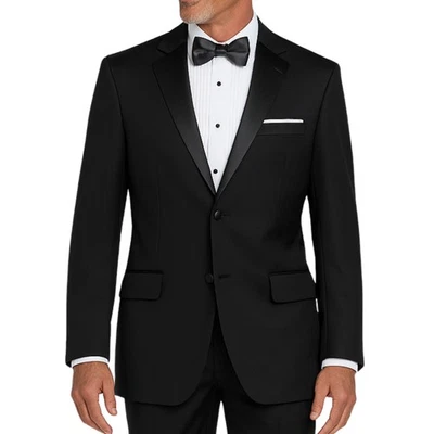 BIG & TALL Men's Black Reg-Fit Tuxedo w/ Sateen Lapel, Trim & Adj Waist NWT - Image 1 of 4