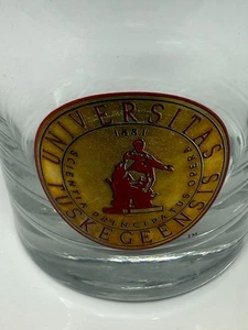 TUSKEGEE INSTITUTE Cocktail Drinking Glass Gold Emblem Universitas Tuskegeensis - Picture 1 of 5