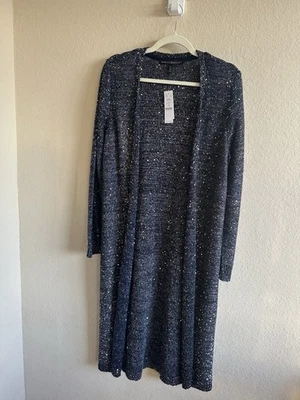 NWT White House Black Market Sequin Navy Silver Duster Cardigan Hollywood LP - Image 1 of 4