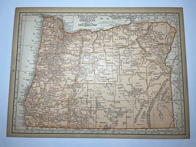 1925 "Copper" OREGON State Map fm 1925 Rand-McNally Atlas SEE DESCRIP - Image 1 of 3