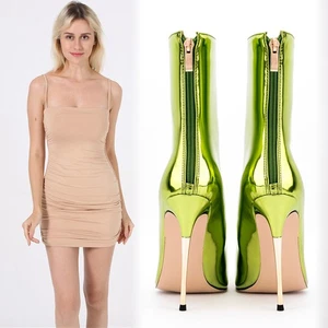 Botas al tobillo Runway para mujer punta charol tacón de aguja alto cremallera trasera - Imagen 1 de 34