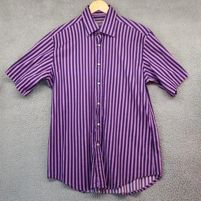 D Clothing Dragonfly Short Sleeve Button Purple Striped Large 100% cotton - Image 1 of 4