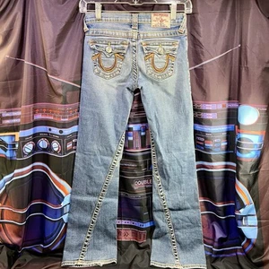 TRUE RELIGION Joey Rainbow Girls Size 12 Blue Jeans Embroidered - Picture 1 of 9