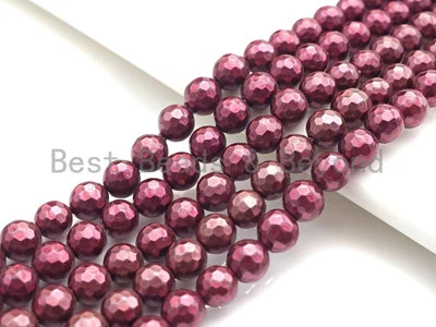 Natural Mother of Pearl Maroon Color Round Faceted beads, T131c - Image 1 of 4