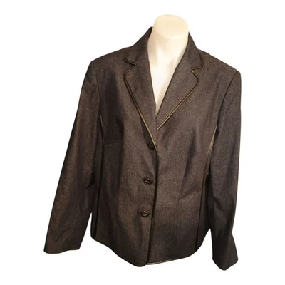 Chaqueta Evan-Picone Mujer Azul Denim Negra Borde en Contraste Forrada con 3 Botones Talla 16W Foto 1 de 4