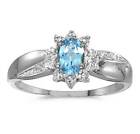 Genuine Blue Topaz And Genuine Diamond Starburst Design 10k White Gold Ring