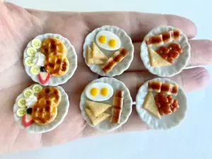 6 pcs1:12 Dollhouse Miniature Food Breakfast Egg bacon waffle cream fruit French - Picture 1 of 7
