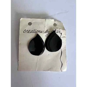 Creations by char Black tear drop vintage earrings pierced - Picture 1 of 5