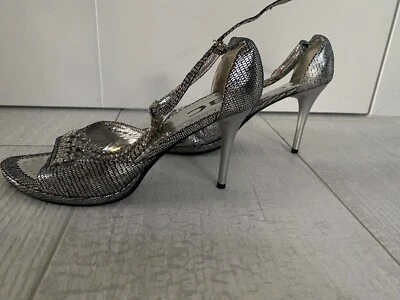 Glitzer High Heels Sandalette Silber Gr. 40  N1 - Bild 1 von 4