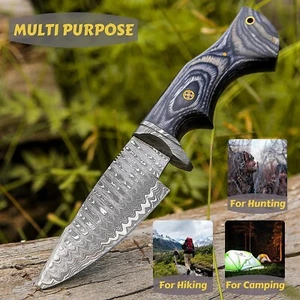 Handmade Damascus Steel Hunting Knife, 10" Survival Knife with Leather Sheath - Picture 1 of 6