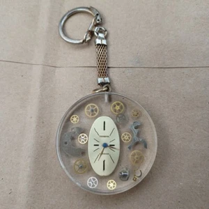 VTG Unique Lucite Acrylic Keychain Exploded Dugena Watch Parts Suspended - Picture 1 of 5