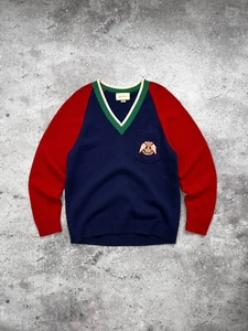 Gucci V-Neck Wool Sweater With Lyre Red & Blue Size L - Picture 1 of 10