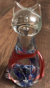 Murano Art Glass Clear/Red Tale Cat & An Inside Sea World S7”x4” Send Good Offer - Picture 1 of 12