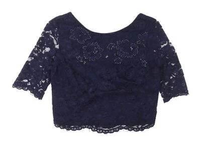 Coast Women's Blue Cropped Lace Blouse Size 10 - Image 1 of 4