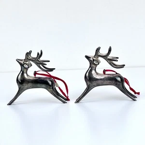 Vintage Pottery Barn Silver Plated Reindeer (2) Christmas Ornaments Tarnished - Picture 1 of 7