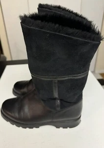 La Canadienne Women’s Black Leather/Suede/Fur Snow Boots Size 8.5 M Canada. - Picture 1 of 11