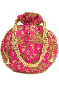 Bolso sin asas real estilo Rajasthani Batwa de seda muñequeras étnico Potli para mujer - Imagen 1 de 7