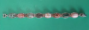 Brazalete antiguo escocés artesanal vintage de plata 925 ágata cuarzo piedra 7,5" - Imagen 1 de 5