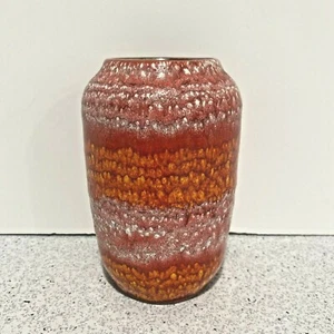 Scheurich W Germany 1970's Art Pottery Vase 238-14 Fat Lava Red Orange Textured - Picture 1 of 9