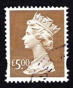 GREAT BRITAIN USED £5 BROWN ELLIPTICAL MACHIN STAMP SG Y1803 - CV $10 - Picture 1 of 2