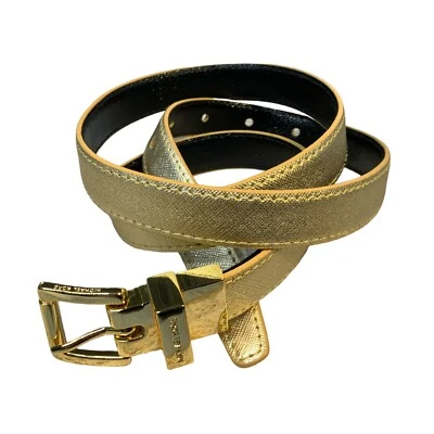 Fivela quadrada fina feminina Michael Kors couro reversível ouro preto tamanho 32-36 M - Imagem 1 de 4