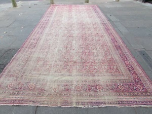 Antique Worn Hand Made Traditional Oriental Wool Pink Large Carpet 536x237cm - Picture 1 of 12