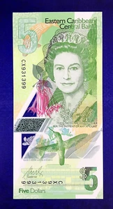 2021 EASTERN CARIBBEAN - 5 DOLLARS (POLYMER) - GEM UNC - EZSU5 - Picture 1 of 2