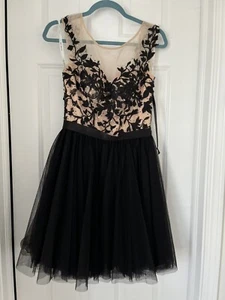 Sherri Hill Prom Homecoming Black Beige Tulle Floral Studded - Picture 1 of 8