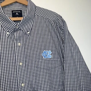 Antigua North Carolina Tar Heels Mens Button Up Shirt Adult Sz XL Blue Check - Picture 1 of 7