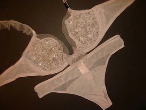 Victoria's Secret unlined 32C,34B,34C,36C BRA SET EMBELLISHED TAUPE gray BEADED - Picture 1 of 4