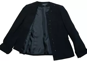Kasper Black Open Front Jacket Sz 6 Embroidered Beaded Trim Lined Blazer EUC - Picture 1 of 11