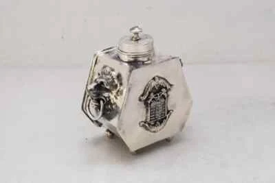 Tintero judío antiguo de plata - diseño de plata de león - soporte raro plata judaica Foto 1 de 4