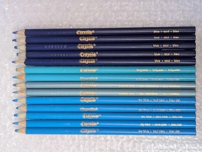 14 Crayola Blue Colored Pencil Crayons Full Length Set Mixed Shades Upcycled Lot - Image 1 of 4