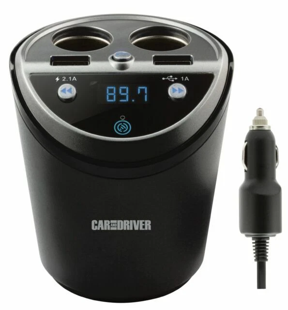 Car and Driver (CAD-4057) Cup Holder/Bluetooth FM Transmitter/Car Charger - Black