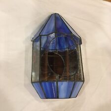 Stained Glass Terrarium Plant Holder Wall Hanging Blue Glass Mirrored￼