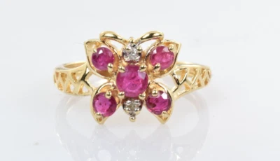Petite Butterfly Ruby & Diamond Ring in 10k Gold Size 4.5 - Image 1 of 4