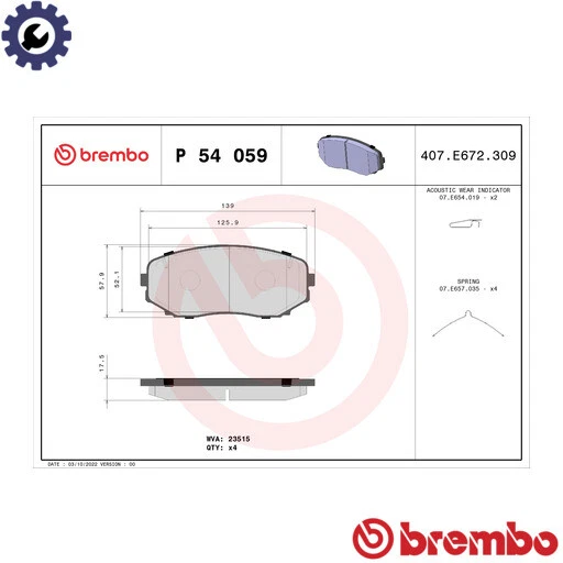 JUEGO PASTILLAS FRENO DISCO FRENO P 54 059 PARA MITSUBISHI PAJERO/SPORT/III MONTERO/SUV   Foto 1 de 4