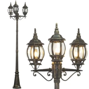 Lampione Vittoriano Classico da Giardino 3 Lanterne in Alluminio Ottone 202cm - Foto 1 di 5