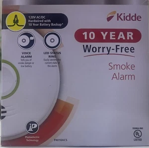 Kidde 10 Year No Worry Smoke Alarm Voice LED Status Ring P4010ACS - Picture 1 of 4