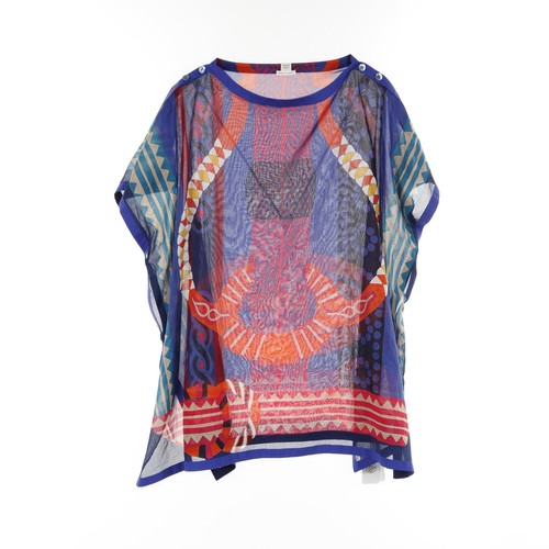 HERMÈS 【Tops】HERMES Fantaisie d'Etriers Tunica da Spiaggia Cotone Blu Multicolore Hermes