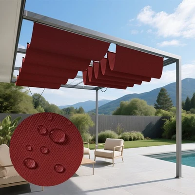 Red Waterproof Retractable Pergola Replacement Shade Cover Wave Sail For Yard - Image 1 of 4