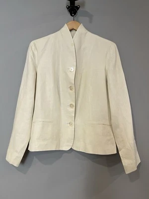 Lauren by Ralph Lauren 夹克外套 14 码 100% 亚麻象牙白领 — 第 1/4 张图片