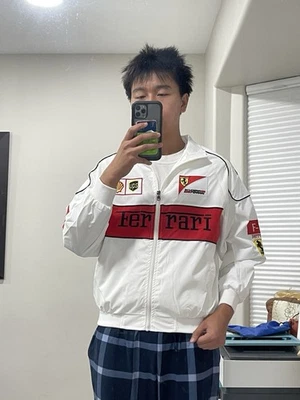 Y2K White and Red NASCAR Ferrari Lightweight Windbreaker Jacket Sz M - Image 1 of 4