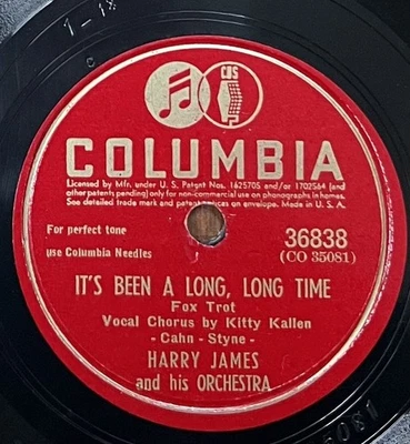 HARRY JAMES -  It's Been A Long, Long Time COLUMBIA JAZZ 78  AVENGERS ENDGAME E - Image 1 of 4