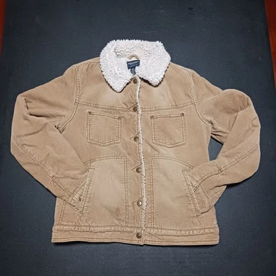 Винтажный Y2K американский орел Outfitters вельвет шерпа с подкладкой бежевый/коричневый куртка Sz Med - Изображение 1 из 4