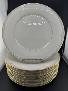 Noritake Golden Cove #7719 Gold Trim Geometric Design (11) Dinner Plates 10 1/2" - Picture 1 of 15